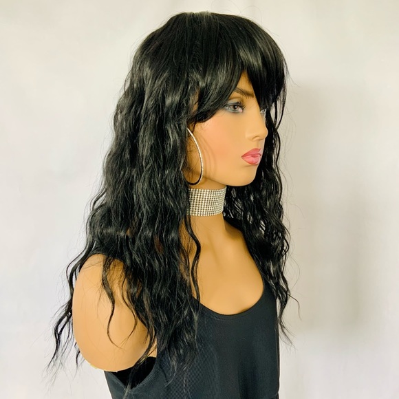 20” Effortless Style Black Synthetic Wig with Bangs for Daily Wear/Cospl… - Picture 4 of 12